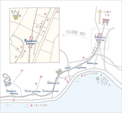 イラストレーター矢野すみれ　主婦の友社 Ray 9月号「海街着回しDiary」マップイラスト・地図イラスト