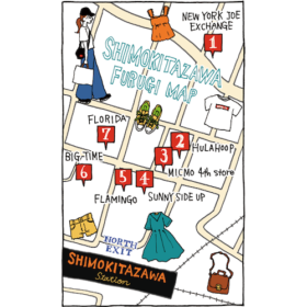 イラストレーター矢野すみれ　JJ10月号「下北沢に出没中!「古着女子」増えてます」下北沢マップイラスト・地図イラスト